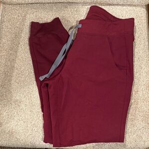 Figs Burgundy Zamora Joggers with Gray Tie
